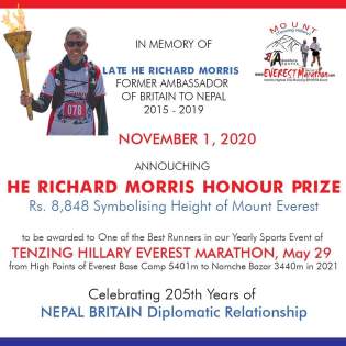 Tenzing Hillary Everest Marathon announces Late HE British Ambassador Richard Morris Honor Prize