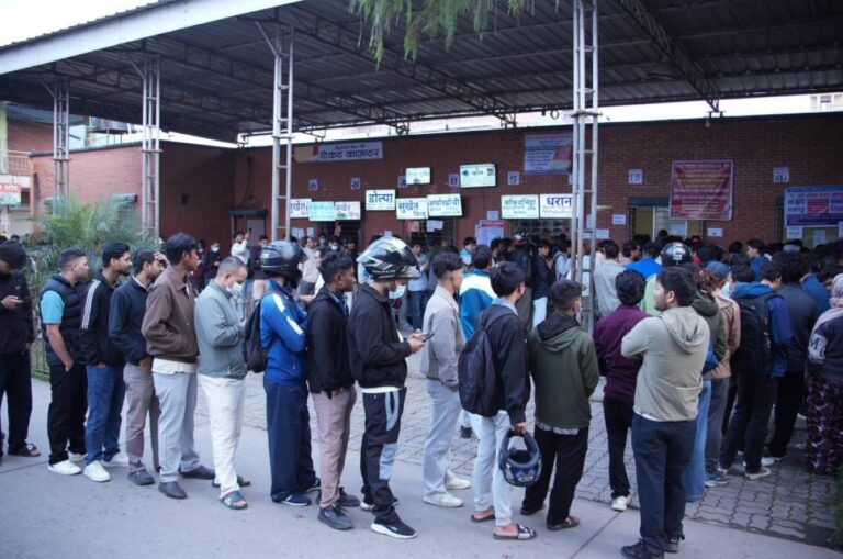 Dashain travellers queue overnight for bus tickets in Kathmandu